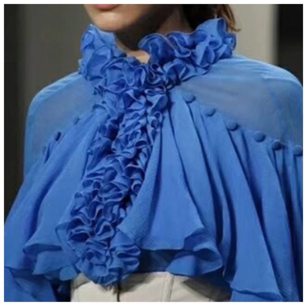 Gorgeous Blue & Black Ruffle Sheer Top - Picture 3 of 8